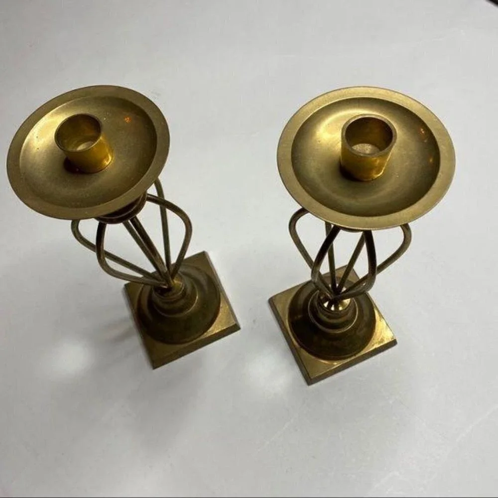 Vintage Brass India Candle Holders Metal Pedestal Gothic‎ Rustic Castlecore Tall